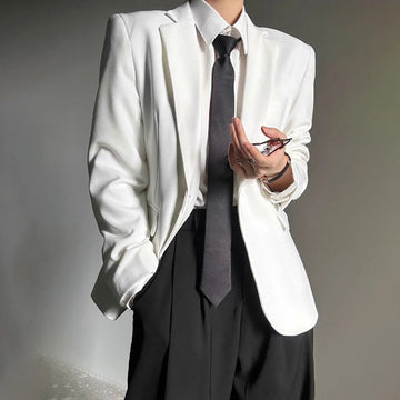 AIDASE  -  Autumn Winter Men's Solid Color Long-Sleeved Suit Jacket American Retro Fashion Trend High Street Loose Simple Niche Men's Tops aidase-shop